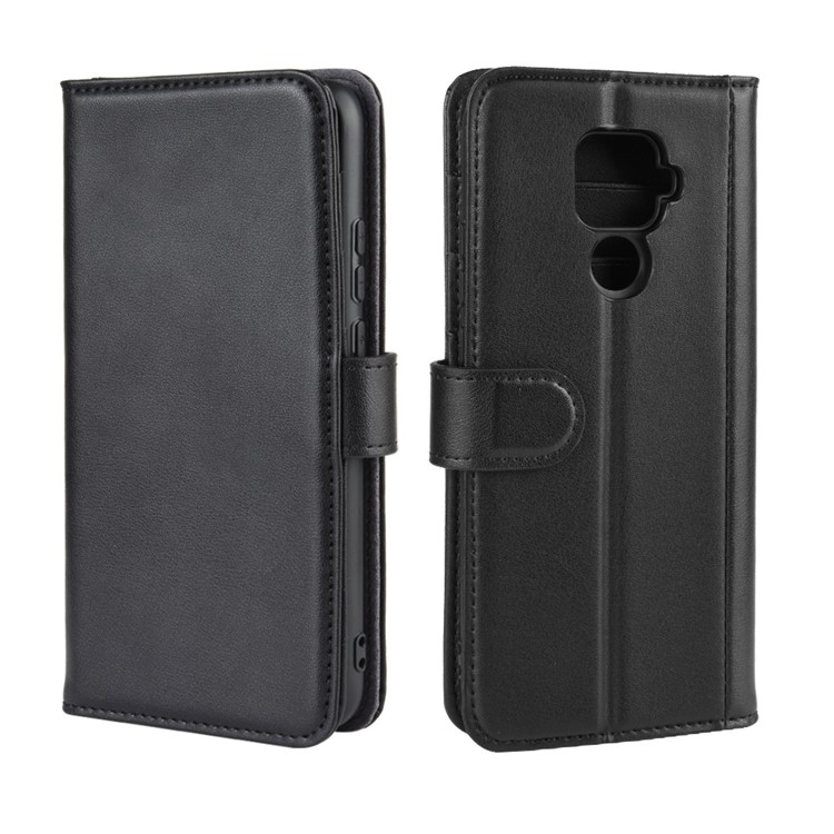 Genuine Split Leather Wallet Phone Cover with Stand for Huawei Mate 30 Lite/nova 5i Pro - Black-2