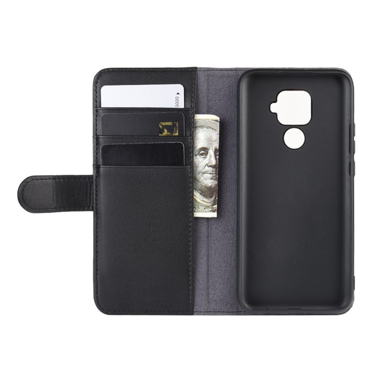 Genuine Split Leather Wallet Phone Cover with Stand for Huawei Mate 30 Lite/nova 5i Pro - Black-6