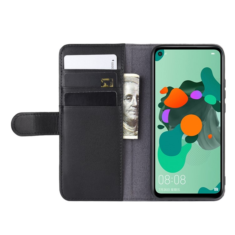 Genuine Split Leather Wallet Phone Cover with Stand for Huawei Mate 30 Lite/nova 5i Pro - Black-7