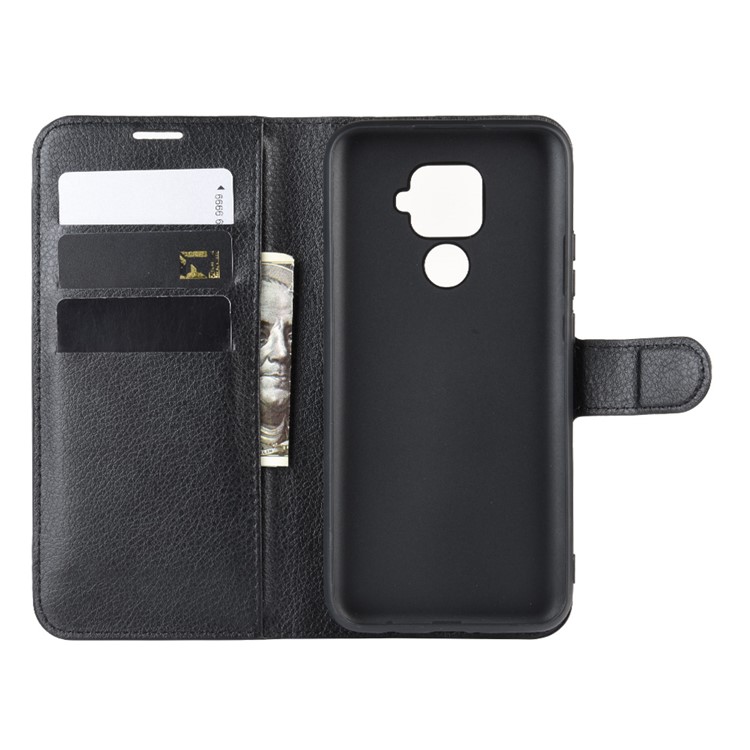 Litchi Skin Wallet Stand Leather Shell for Huawei Mate 30 Lite/Nova 5i Pro - Black-4