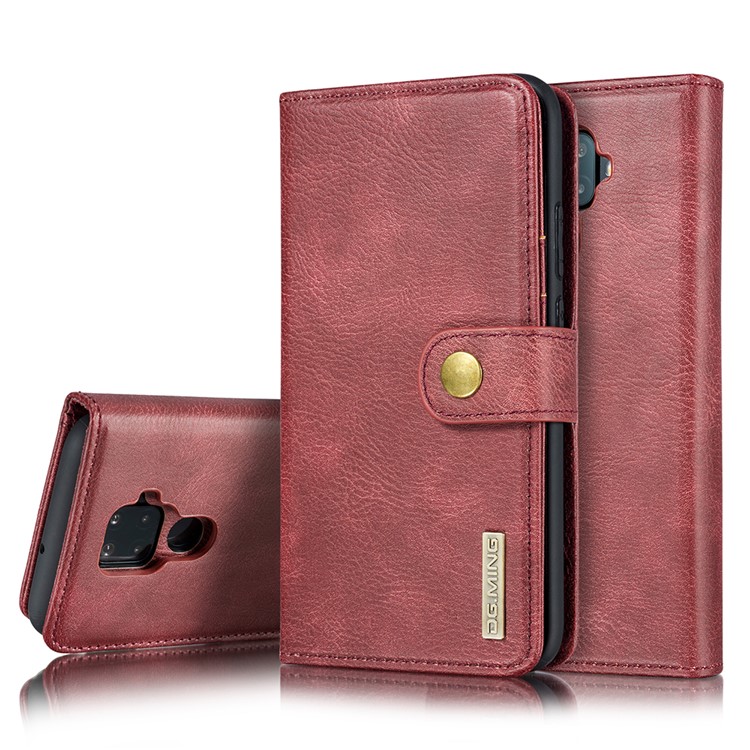 DG.MING Detachable 2-in-1 Split Leather Wallet Shell + PC Back Case for Huawei Mate 30 Lite / nova 5i Pro - Red-1