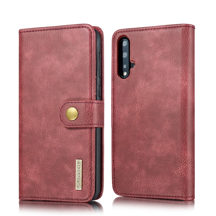 DG.MING Detachable 2-in-1 Split Leather Wallet Shell + PC Back Case for Huawei nova 5 / nova 5 Pro - Red-2