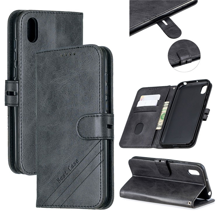 Shell De Revestimento De Couro PU Para Huawei Y5 (2019) / Honra 8S / Y5 Prime (2019) - Preto-1
