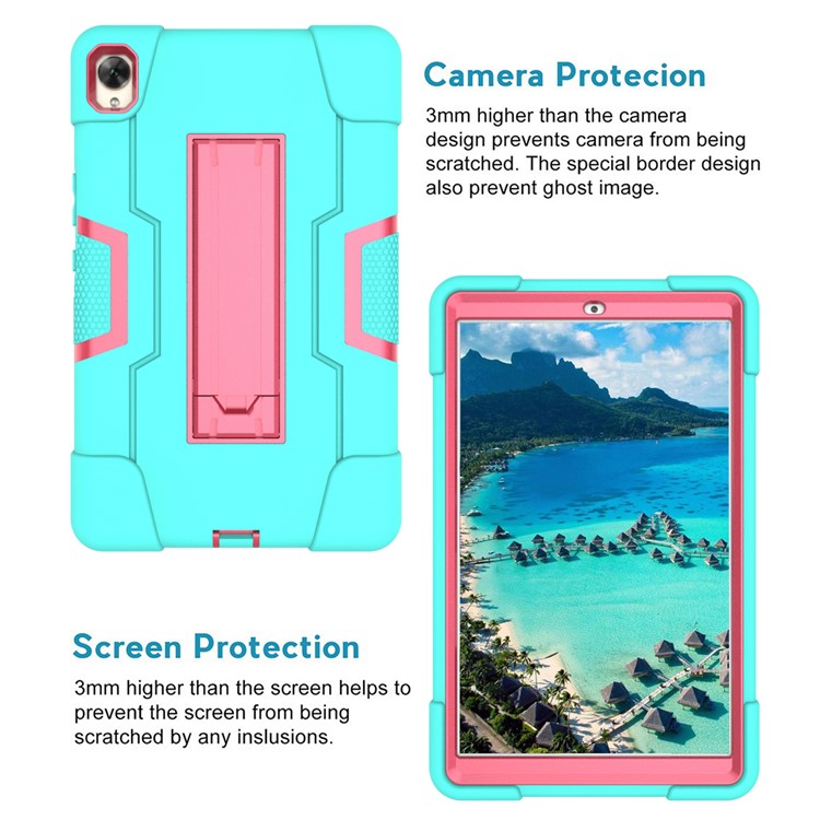 Shock Proof Hybrid TPU + PC Tablet Cover Kickstand Case for Huawei MediaPad M6 8.4-inch - Cyan / Rose-2