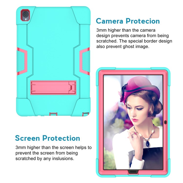 Shock Proof TPU + PC Tablet Cover with Kickstand for Huawei MediaPad M6 10.8-inch - Cyan / Rose-2