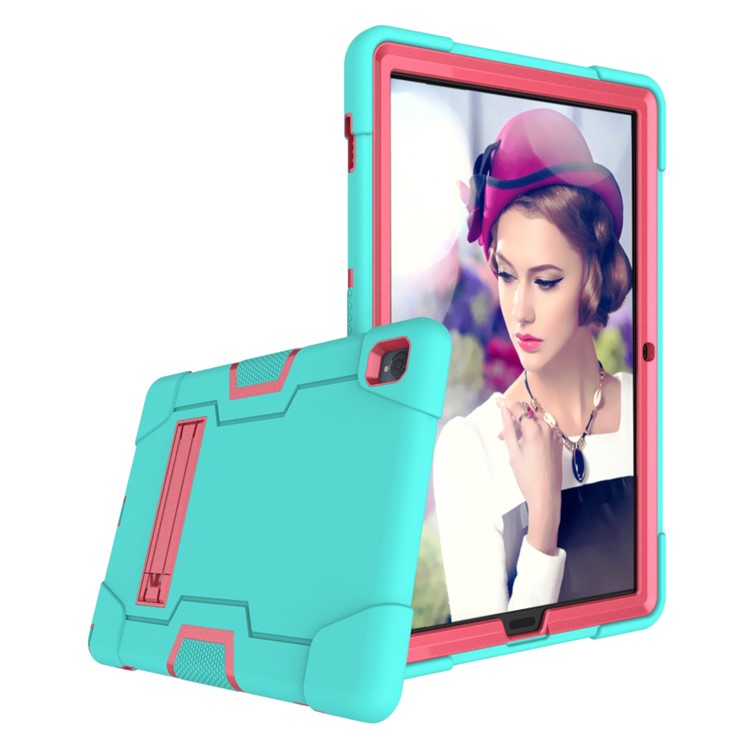 Couverture de Tablette TPU + PC à Preuve de Choc Avec Kickstand Pour Huawei MediaPad M6 10,8 Pouces - Cyan / Rose-3