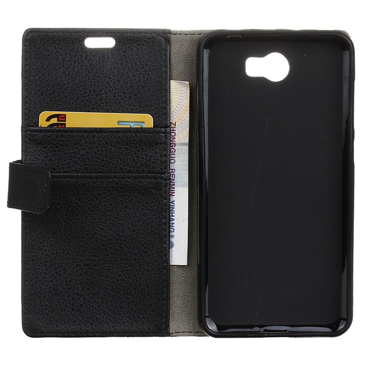 Litchi Skin Leather Wallet Case for Huawei Y5II / Y5II - Black-3