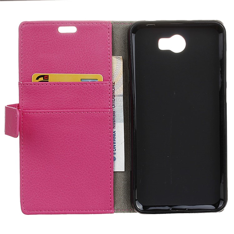 Litchi Skin Leather Wallet Cover Case for Huawei Y5II / Y5II - Rose-3