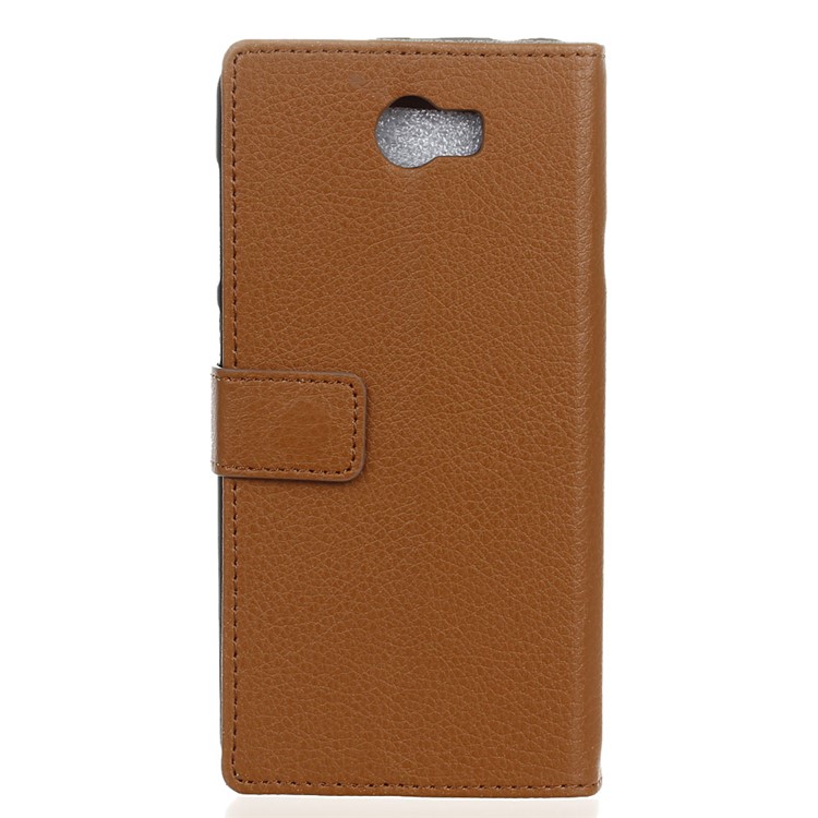 Litchi Skin Leather Stand Cover with Card Slots for Huawei Y5II / Y5II - Brown-2