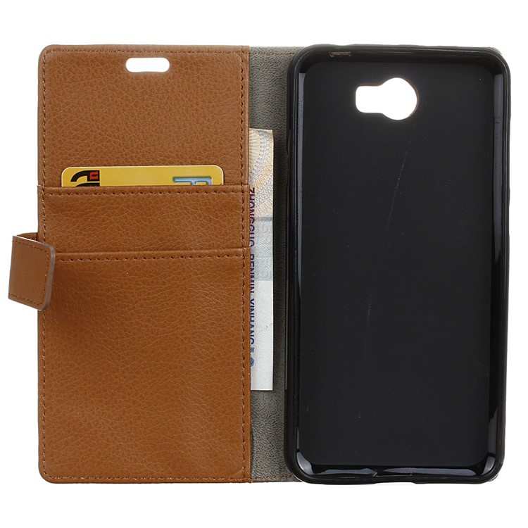 Litchi Skin Leather Stand Cover with Card Slots for Huawei Y5II / Y5II - Brown-3