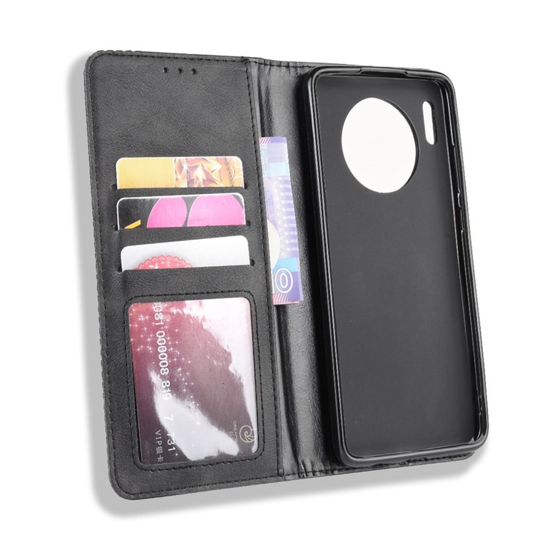 Auto-absorbed Retro Style Wallet Stand Leather Cell Cover Shell for Huawei Mate 30 - Black-3