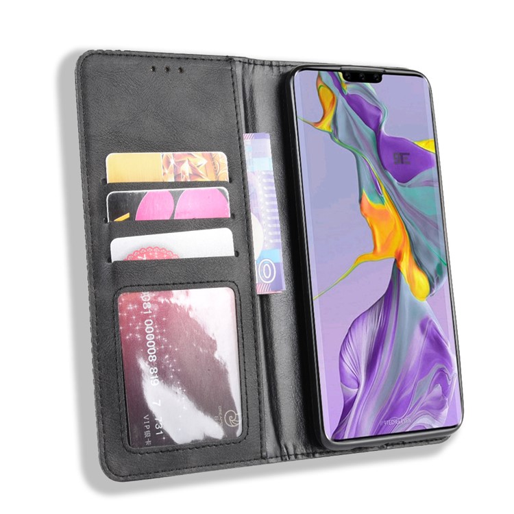 Auto-absorbed Retro Style Wallet Stand Leather Cell Cover Shell for Huawei Mate 30 - Black-4