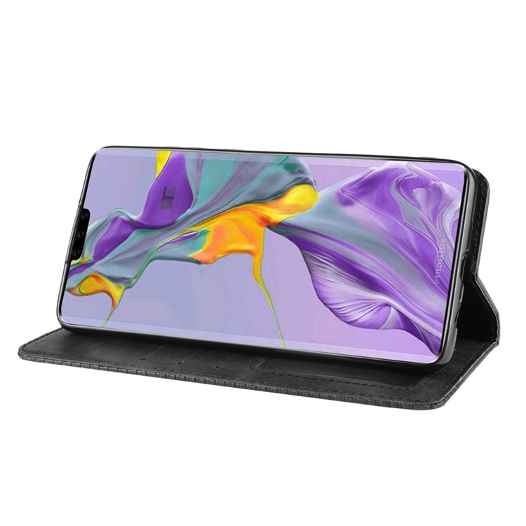 Auto-absorbed Retro Style Wallet Stand Leather Cell Cover Shell for Huawei Mate 30 - Black-5