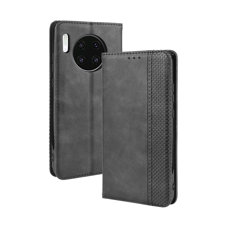 Auto-absorbed Retro Style Wallet Stand Leather Cell Cover Shell for Huawei Mate 30 - Black-7