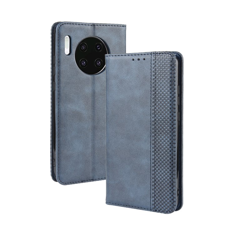 Soporte De Billetera De Cuero De Estilo Retro Autoabsorbido Con Carcasa De Cuero Para Huawei Mate 30 - Azul-7