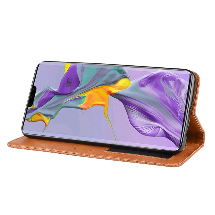 Soporte De Billetera De Cuero De Estilo Retro Autoabsorbido Con Carcasa De Cuero Para Huawei Mate 30 - Marrón-5