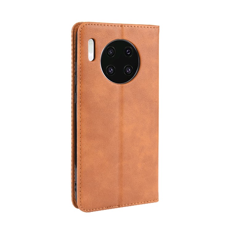 Soporte De Billetera De Cuero De Estilo Retro Autoabsorbido Con Carcasa De Cuero Para Huawei Mate 30 - Marrón-6