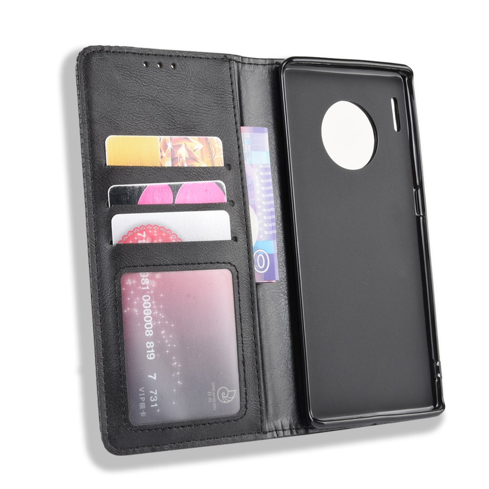 Vintage Style Leather Wallet Case for Huawei Mate 30 Pro - Black-3