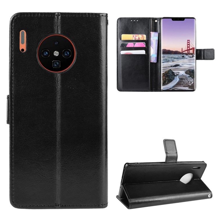 Etui Portefeuille En Cuir Crazy Horse Pour Huawei Mate 30 Pro - Noir-1