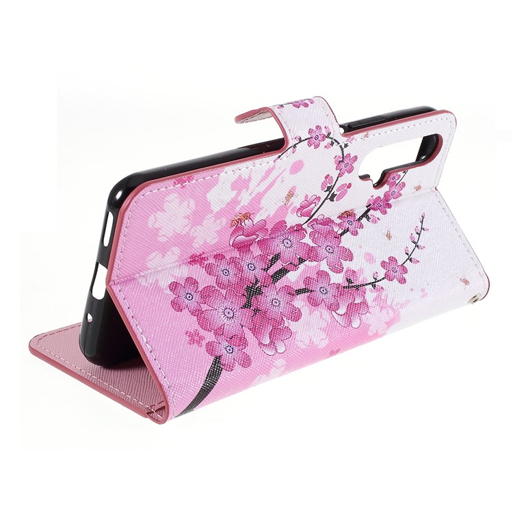 Pattern Printing Leather Wallet Stand Phone Case for Huawei Honor 20 / nova 5T - Pink Flower-5