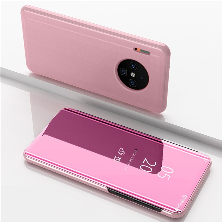 Plated Mirror Surface View Window Leather Stand Case for Huawei Mate 30 Pro - Rose Gold