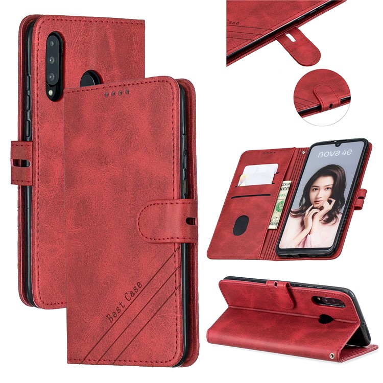 Tampa Da Carteira De Couro Do Telefone Móvel Stand Case Para Huawei P30 Lite / Nova 4e - Vermelho-1
