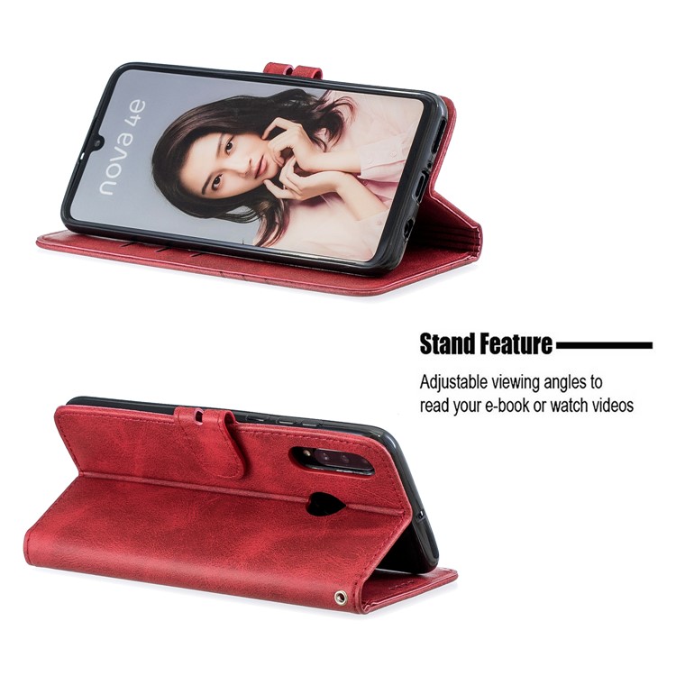 Tampa Da Carteira De Couro Do Telefone Móvel Stand Case Para Huawei P30 Lite / Nova 4e - Vermelho-6