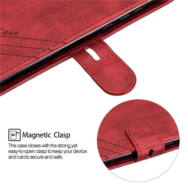 Tampa Da Carteira De Couro Do Telefone Móvel Stand Case Para Huawei P30 Lite / Nova 4e - Vermelho-7