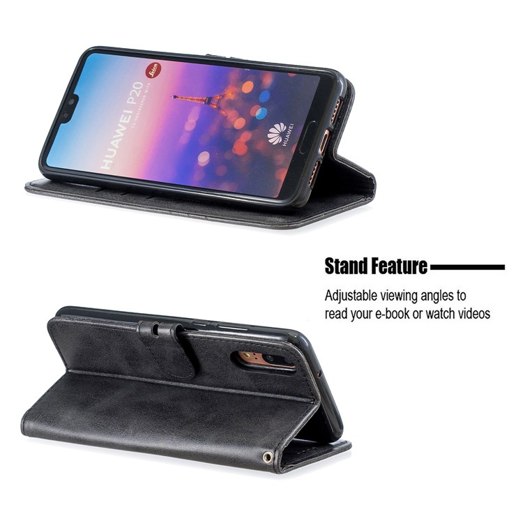 Wallet Leather Phone Stand Shell Casing for Huawei P20 - Black-6