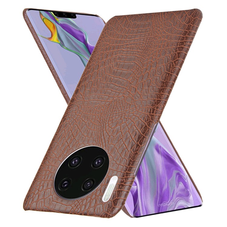 Piel De Cocodrilo Cuero De La PU + Carcasa Dura De La PC Para El Mate Huawei 30 - Marrón-1