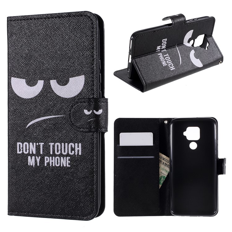 Pattern Printing PU Leather Wallet Case with Stand Shell for Huawei Mate 30 Lite / nova 5i Pro - Don't Touch My Phone-1