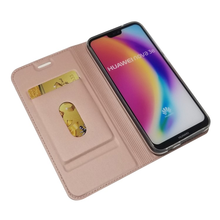 Magnetic Adsorption Leather Card Holder Phone Cover for Huawei P20 Lite (2018)/Nova 3e - Rose Gold-6