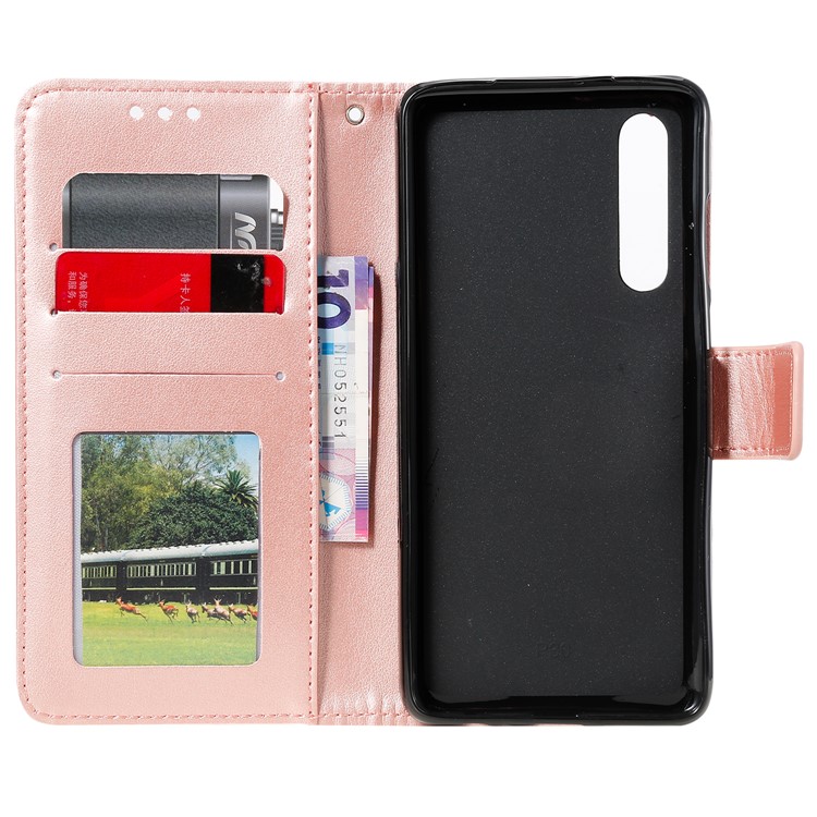 Imprint Flower Leather Wallet Stand Phone Casing for Huawei P30 - Rose Gold-3