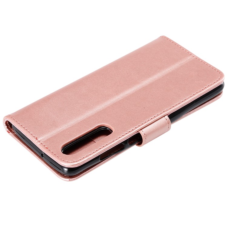 Imprint Flower Leather Wallet Stand Phone Casing for Huawei P30 - Rose Gold-4