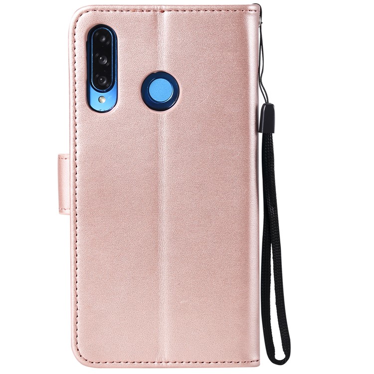 Imprint Flower Leather Wallet Stand Phone Cover for Huawei P30 Lite/nova 4e - Rose Gold-2