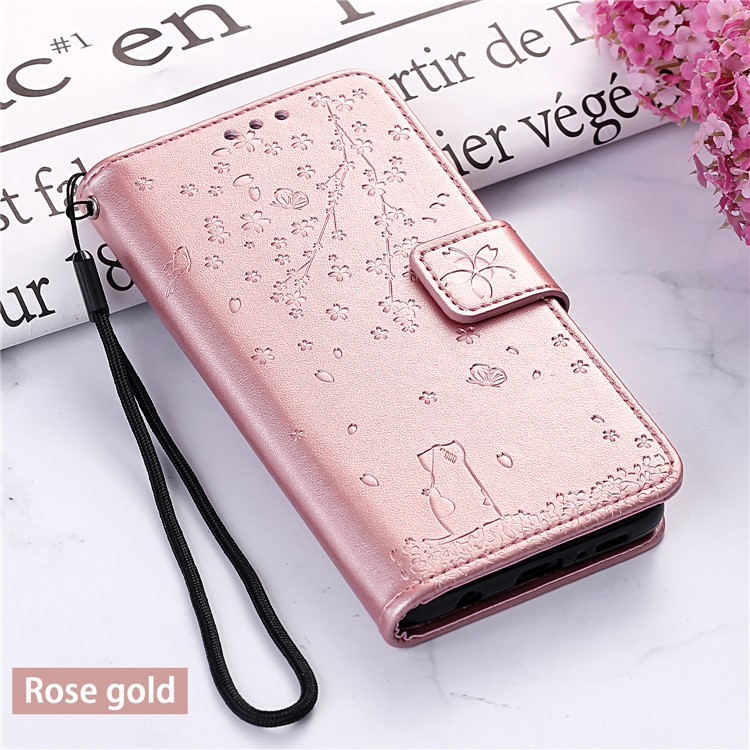 Imprint Flower Leather Wallet Stand Phone Cover for Huawei P30 Lite/nova 4e - Rose Gold-7