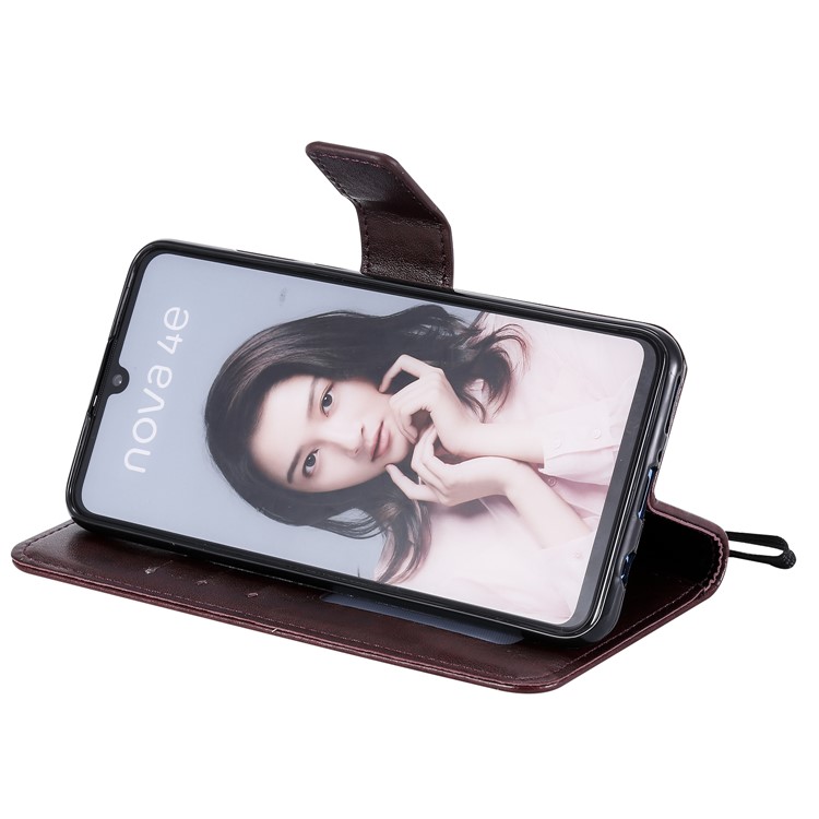 Cubierta Del Teléfono De Soporte De La Carpeta De Cuero Flor Impronta De Lite Huawei P30 / 4e Nova - Café-4