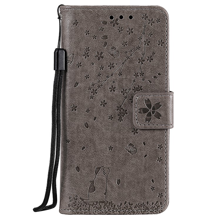 Imprint Flower Leather Stand Wallet Phone Case Shell for Huawei P30 Pro - Grey-1