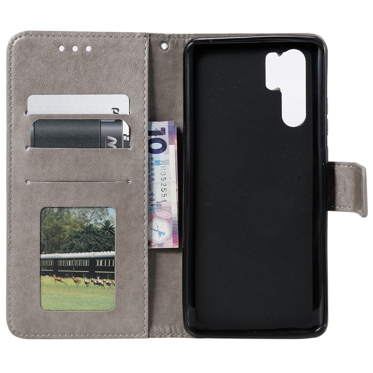 Imprint Flower Leather Stand Wallet Phone Case Shell for Huawei P30 Pro - Grey-3