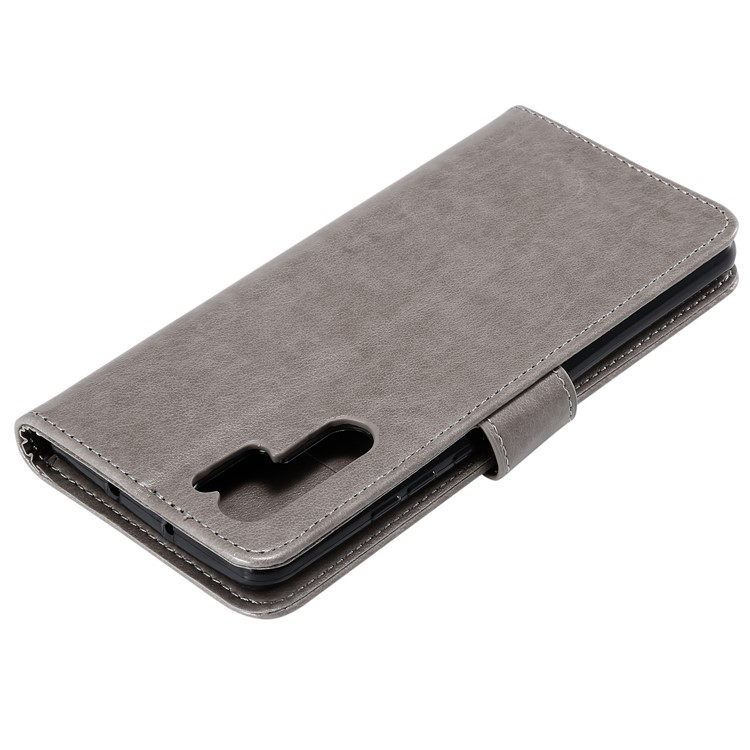 Imprint Flower Leather Stand Wallet Phone Case Shell for Huawei P30 Pro - Grey-4
