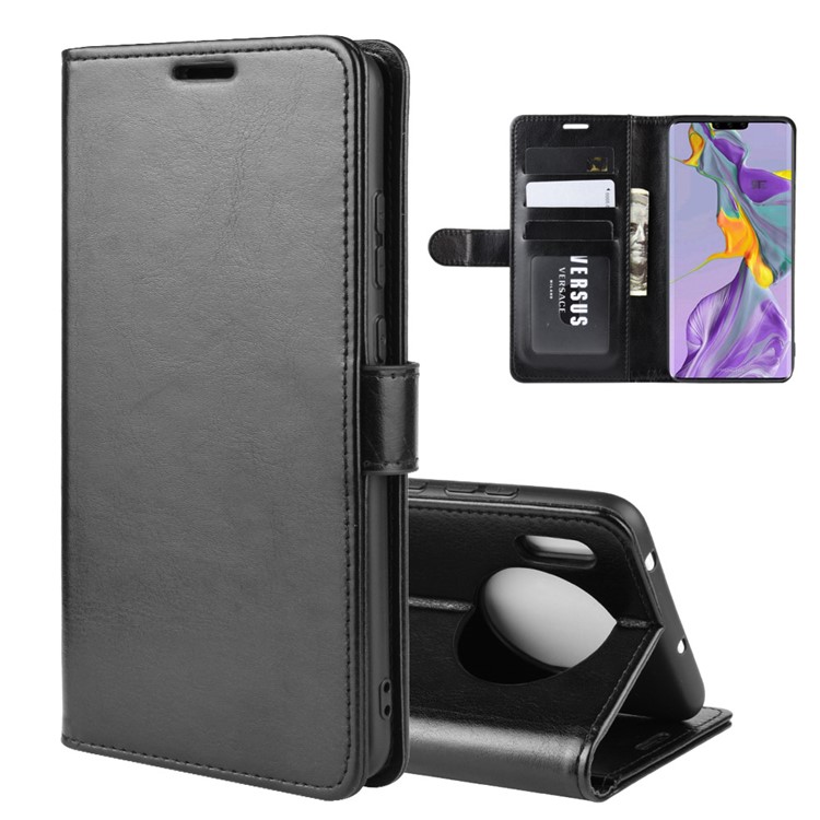 Crazy Horse Texture Leather Stand Protective Phone Casing Wallet Cover for Huawei Mate 30 - Black-1