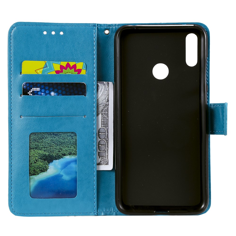 Imprint Flower Leather Wallet Cell Phone Casing Shell for Huawei Y7 (2019) - Blue-3