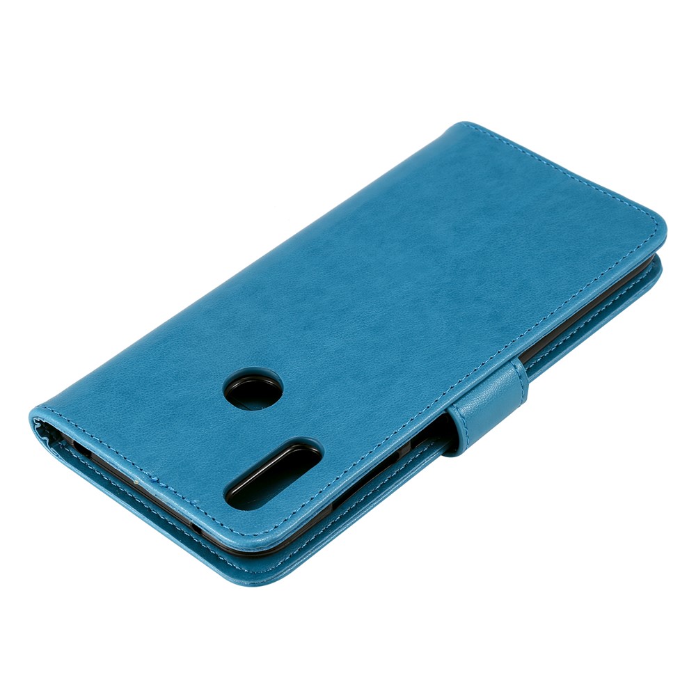 Empreinte de Portefeuille en Cuir de Fleur de Fleur de Téléphone Portable Pour Huawei Y7 (2019) - Bleu