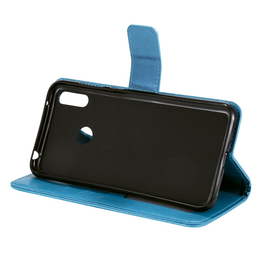 Imprint Flower Leather Wallet Cell Phone Casing Shell for Huawei Y7 (2019) - Blue-5