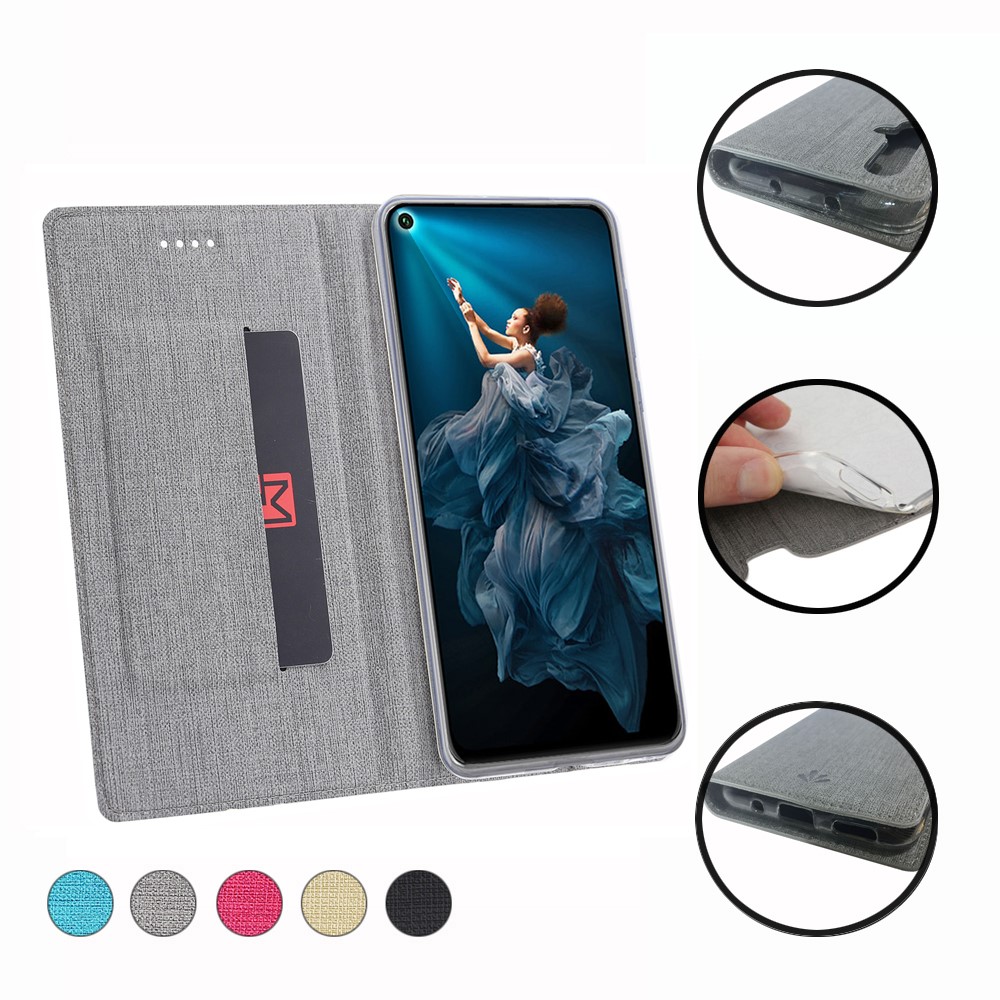 Vili DMX Cross Texture Leather Stand Case Con Ranura Para Tarjetas Para Huawei Honor 20 Pro - Gris