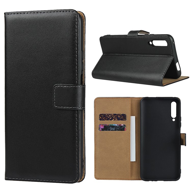 Genuine Leather Wallet Stand Phone Shell Cover for Huawei Honor 9X Pro - Black-1