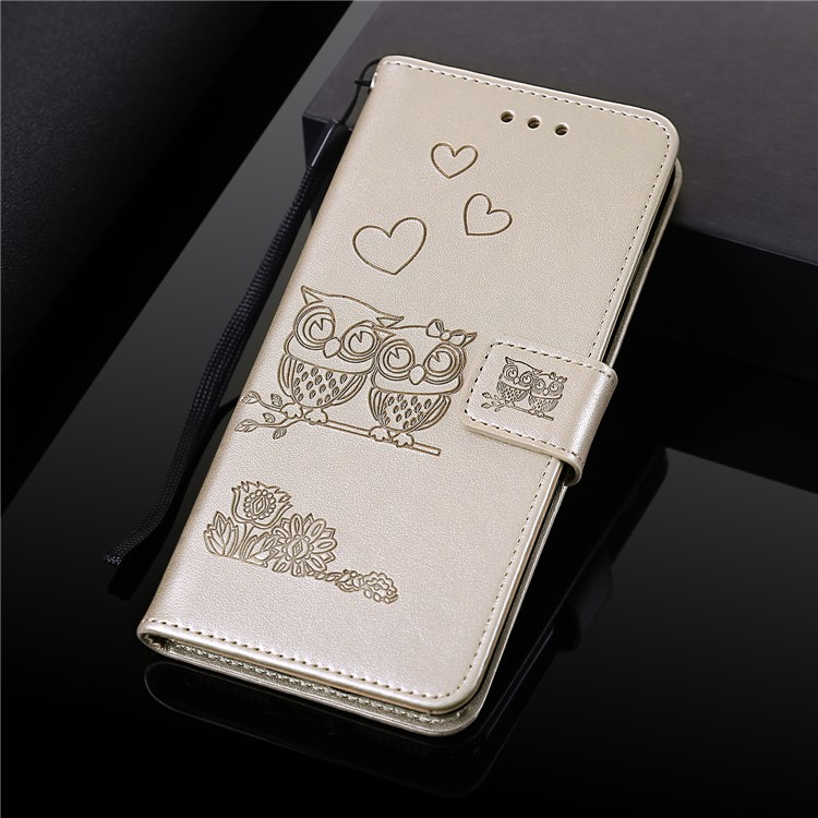 Imprinted Flower Owl Leather Wallet Shell for Huawei Y5 (2019) - Gold-6