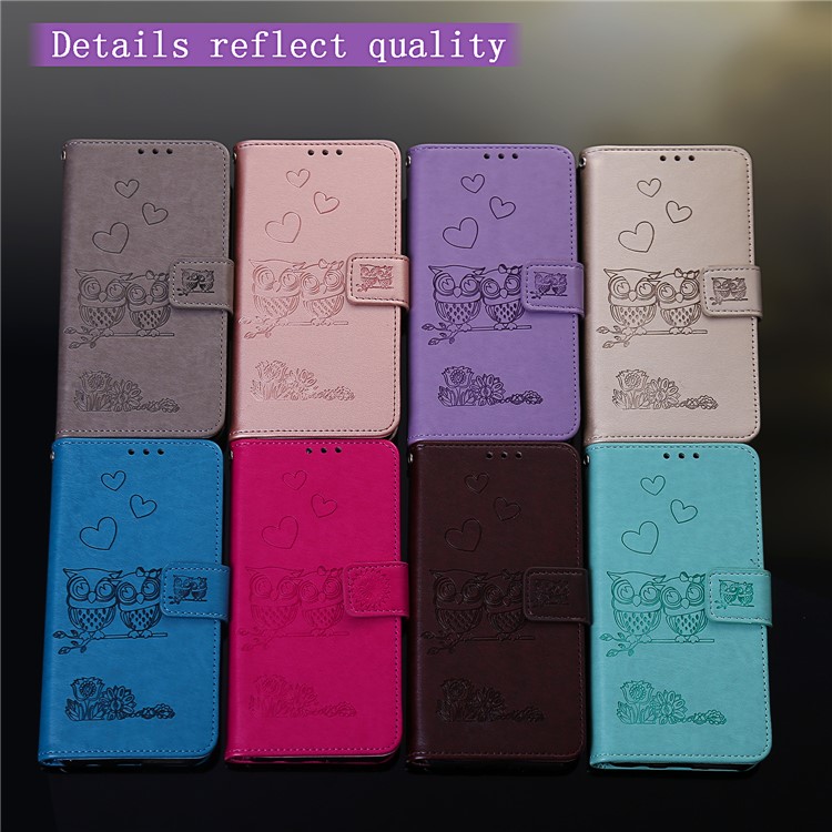 Imprinted Flower Owl Leather Wallet Shell for Huawei Y5 (2019) - Gold-7