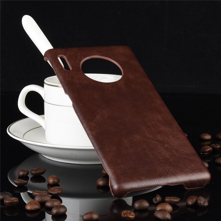 Litschi Haut PU-Leder Überzogen PC Gehäuse Für Huawei Maat 30 Pro - Kaffee-5