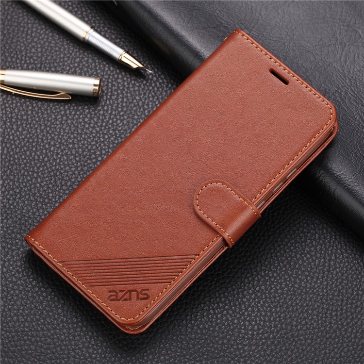 AZNS Leather Wallet Stand Case for Huawei Mate 30 Lite / nova 5i Pro - Coffee-1